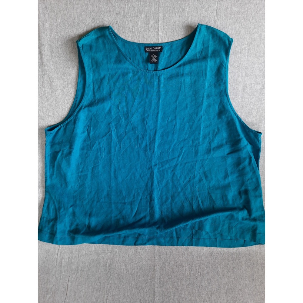 Dialogue Women 3X Sleeveless Lightweight Blouse Rayon Blend Teal Blue Round Neck